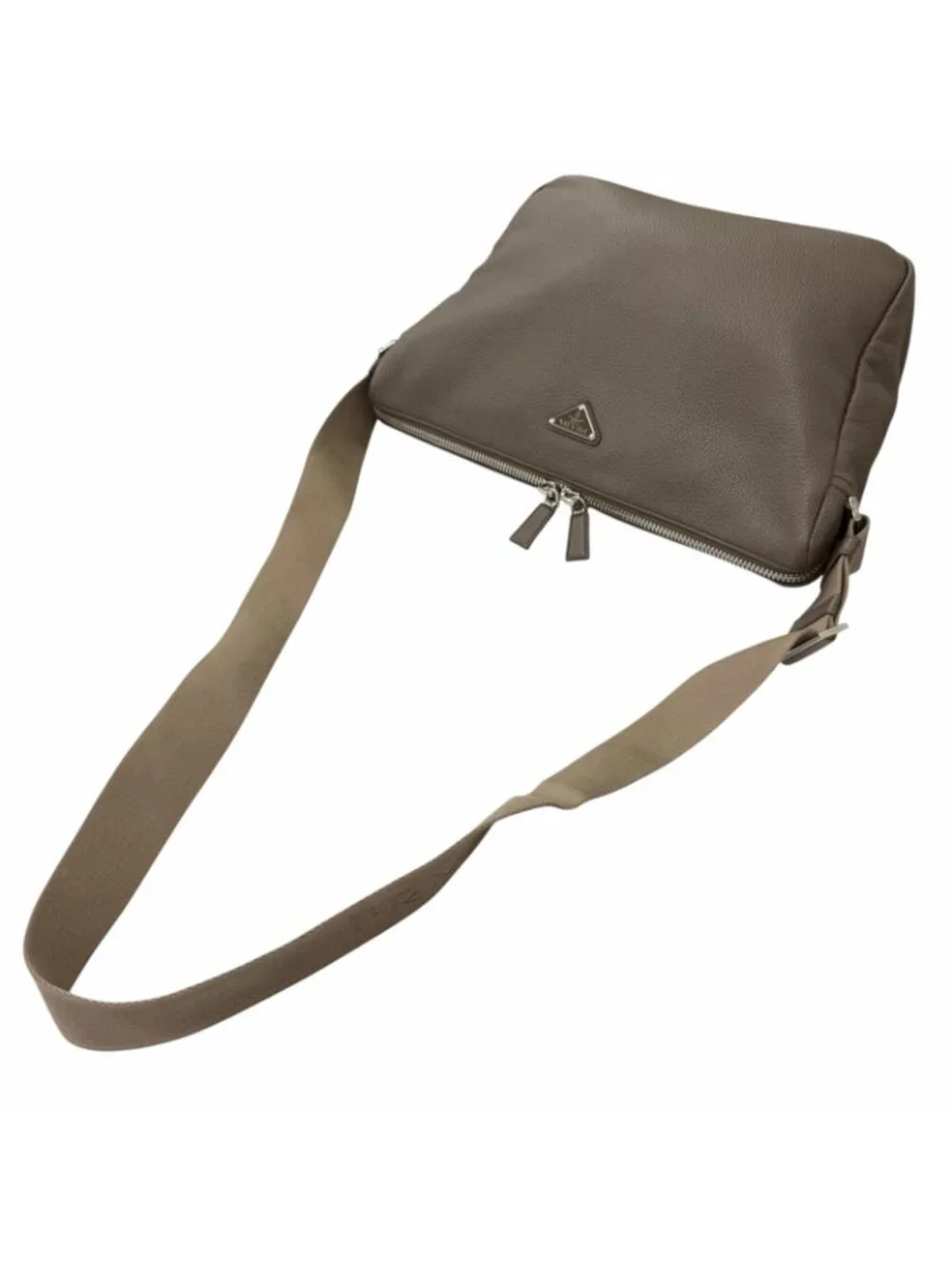 Prada Vitello Daino Leather Triangle Logo Crossbody Shoulder Bag Gray